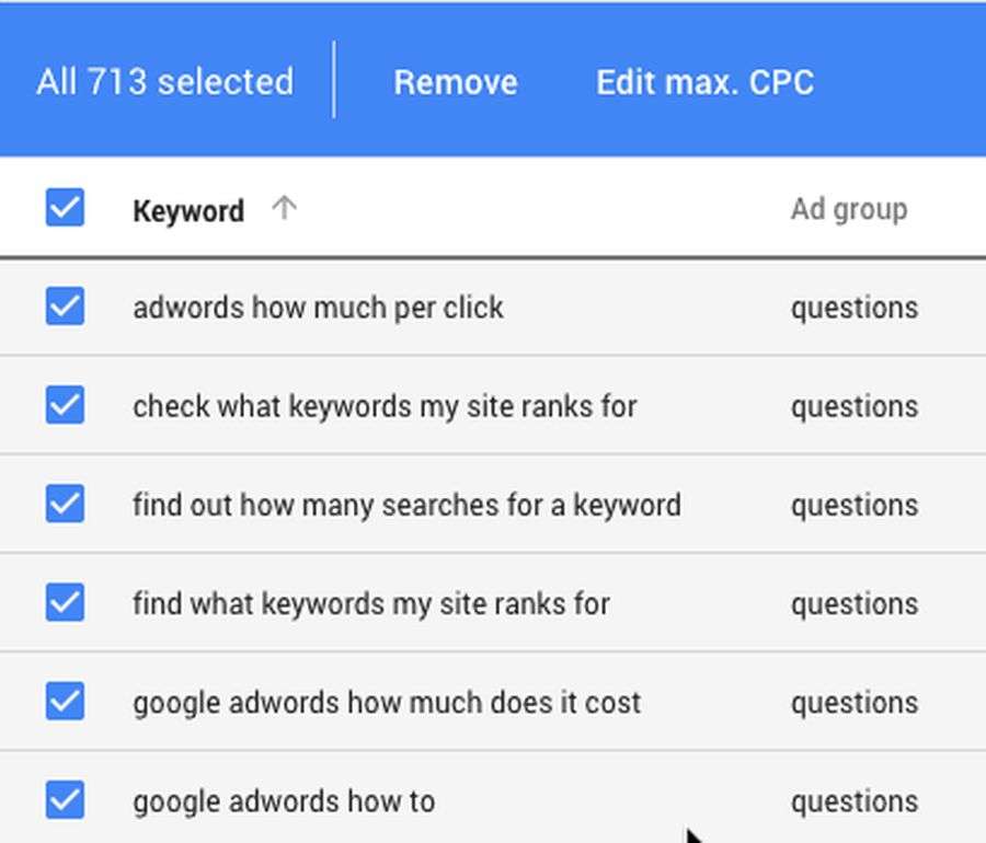 googke keywords questions multiple result