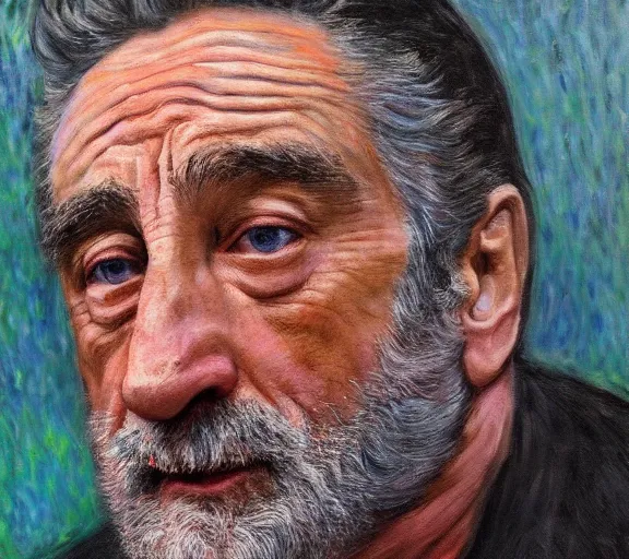 a hyper-detailed oil painting of Robert DeNiro by Claude Monet; anatomically correct; trending on artstation