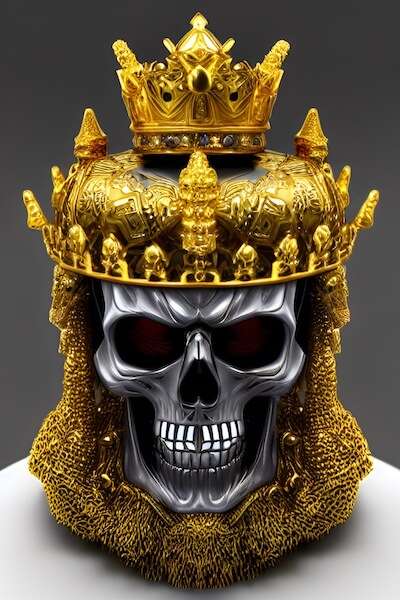 ImgCreator.ai King Leoric, gold crown on skull, Intricate, Hyperdetailed, Complex, cgi, photo-bash, 8k, photorealistic