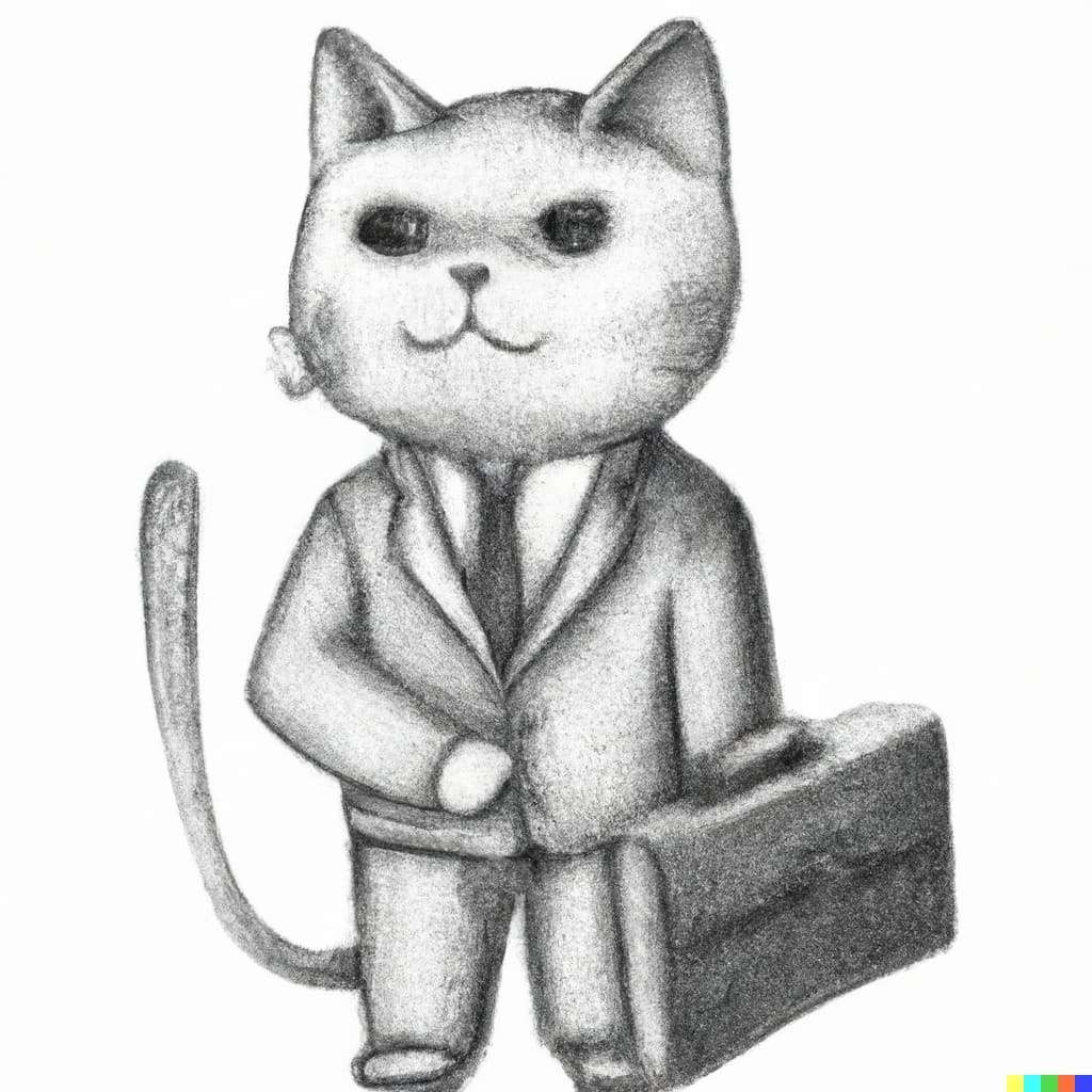 DALL·E 2023 04 11 16.31.13 pencil drawing of a cat in a suit with a briefcase 1