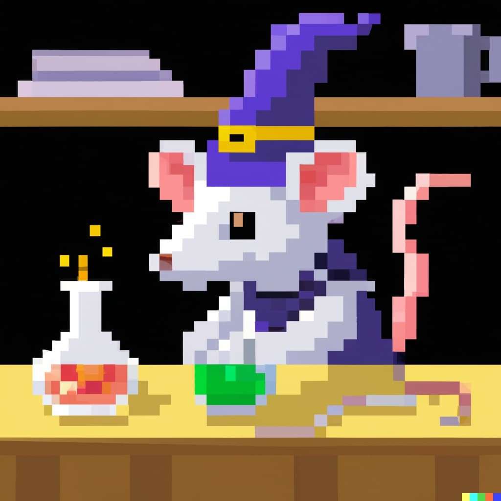 DALL·E 2023 04 11 16.44.41 Wizard mouse in laboratory pixel art 1