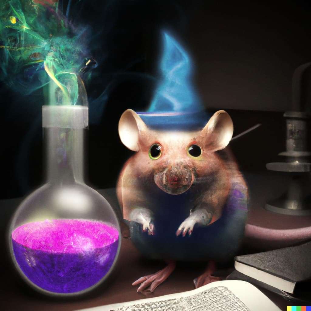 DALL·E 2023 04 11 16.45.14 Wizard mouse in laboratory 1