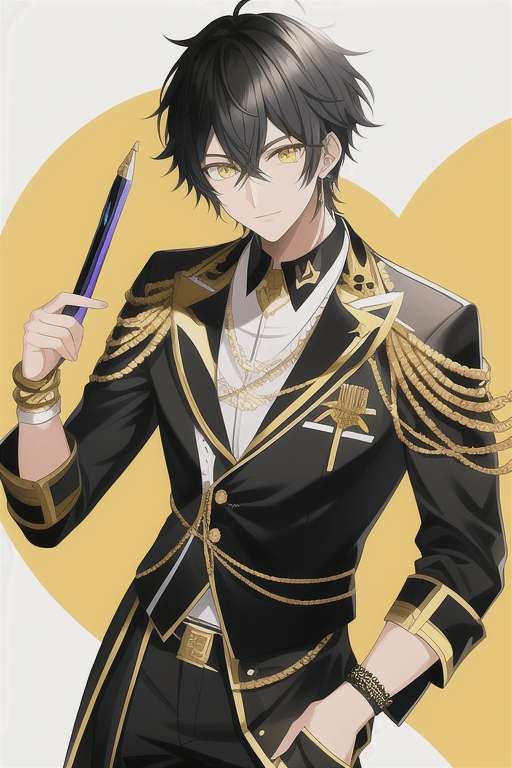 ImgCreator.ai e.g. Handsome black anime boy black hair black and gold outfit