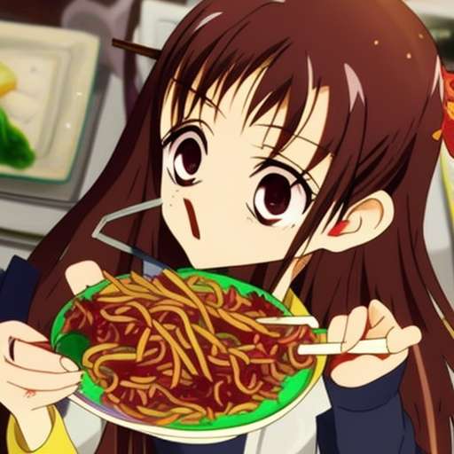 Simplified creates an anime girl eating ramen with stable diffusion model