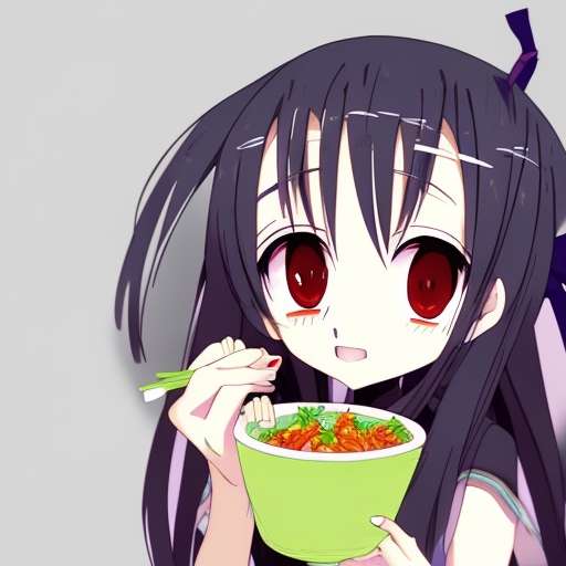 Simplified creates an anime girl eating ramen with stable diffusion model