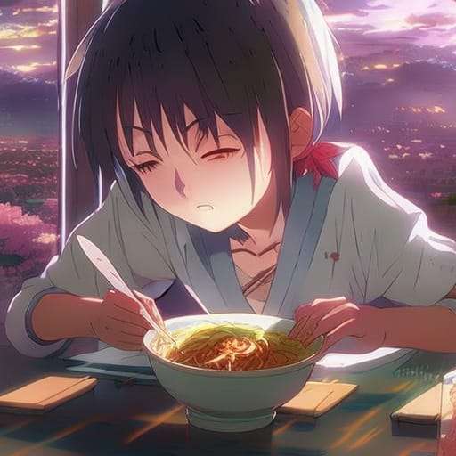 Nightcafe creates an anime girl eating ramen