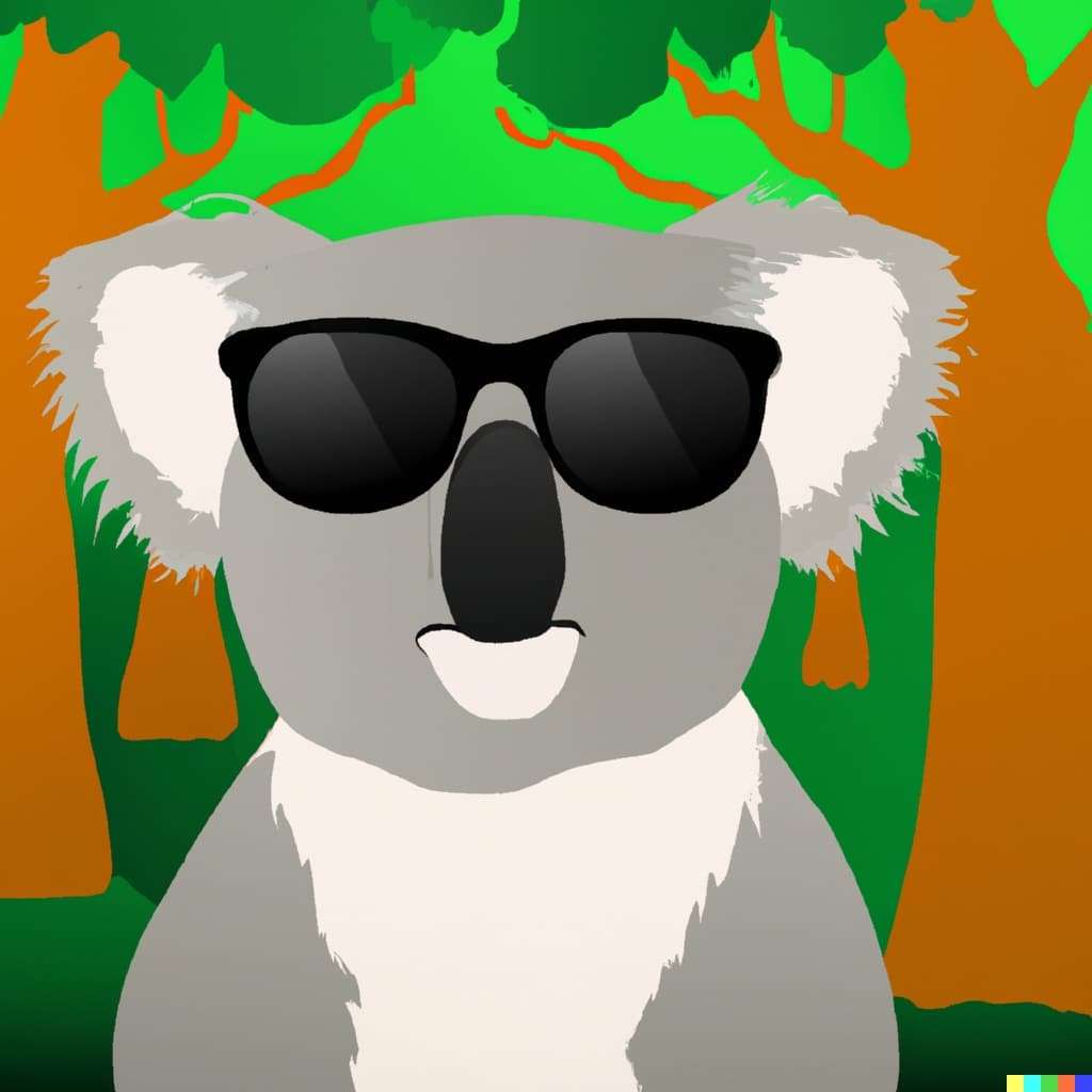 DALL·E 2023 05 05 16.58.20 A koala wearing sunglasses in the forest illustration for children