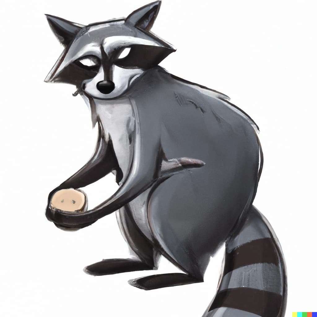 DALL·E 2023 05 06 15.48.36 A mischievous raccoon stealing a snack feeling sneaky and clever in a cartoon art style 1