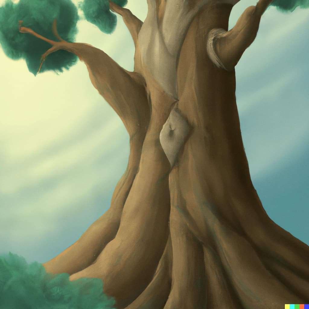 DALL·E 2023 05 06 16.30.24 A wise old tree standing tall in a forest feeling rooted and steady in a realistic art style