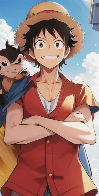 ImgCreator.ai Monkey D. Luffy smile widely with bird on his shoulder 2 1