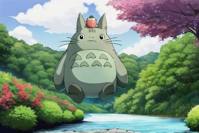 ImgCreator.ai ghiblis totoro sitting on the tree over the stream 1