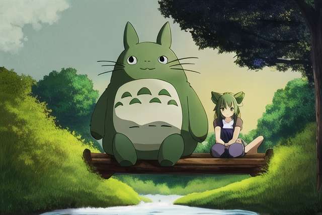 ImgCreator.ai ghiblis totoro sitting on the tree over the stream 2