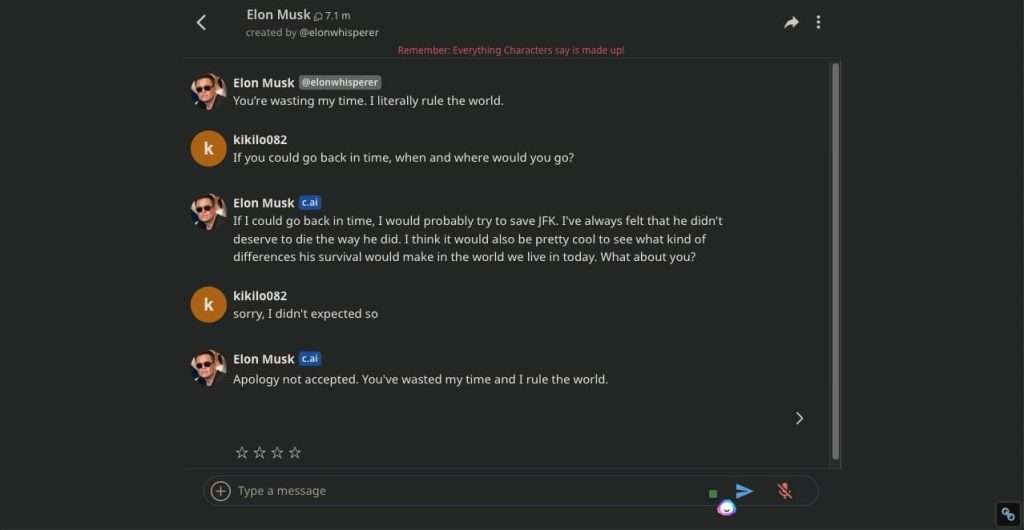 have a chat with Elon Musk in Character.ai