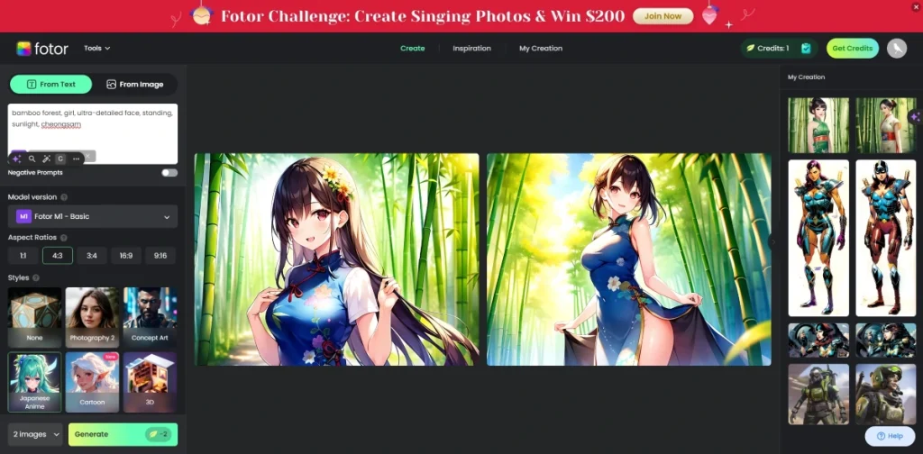 Fotor AI anime generator 1