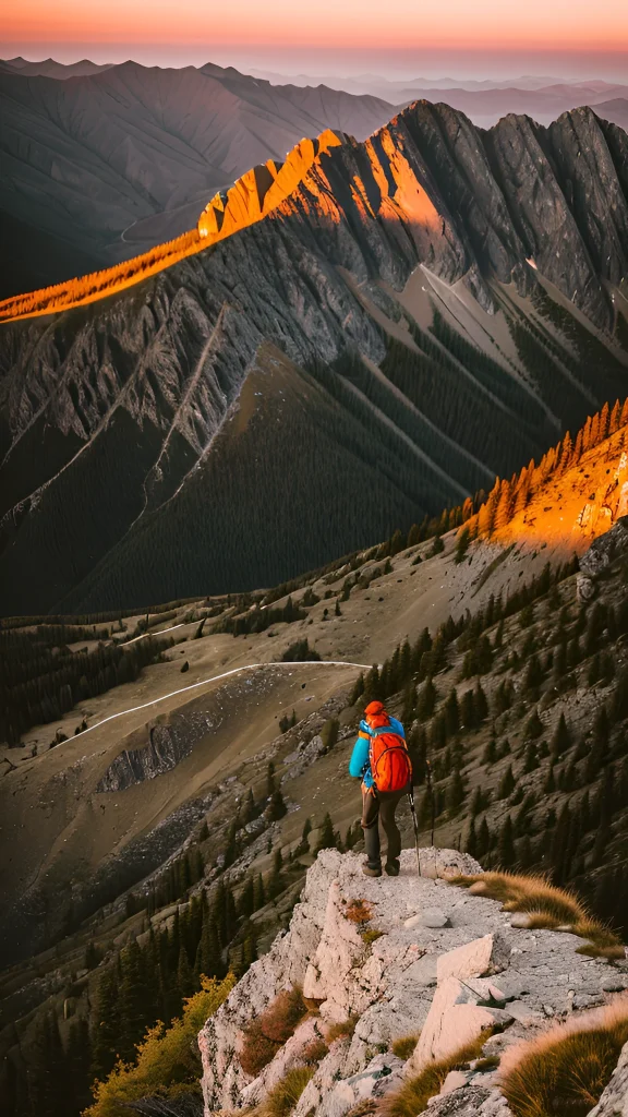  lone hiker on top of a mountain