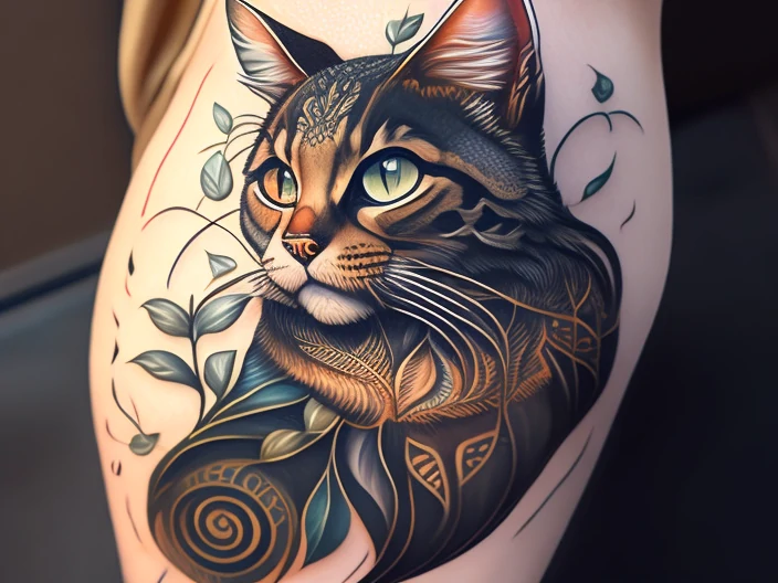 AI tattoo of Kitty on the back