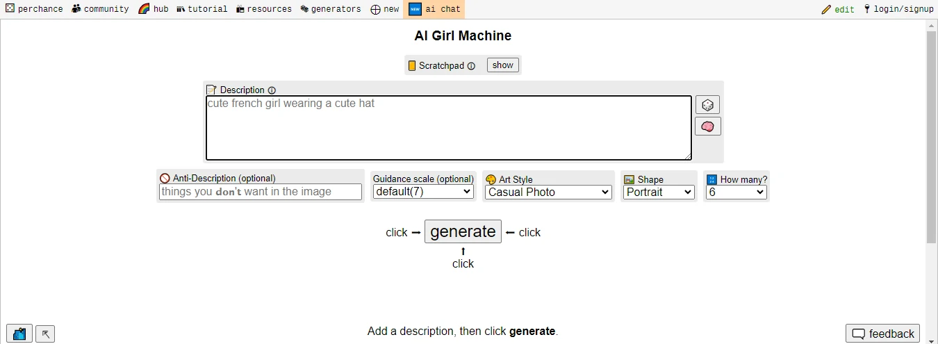 Perchance's AI girl generator