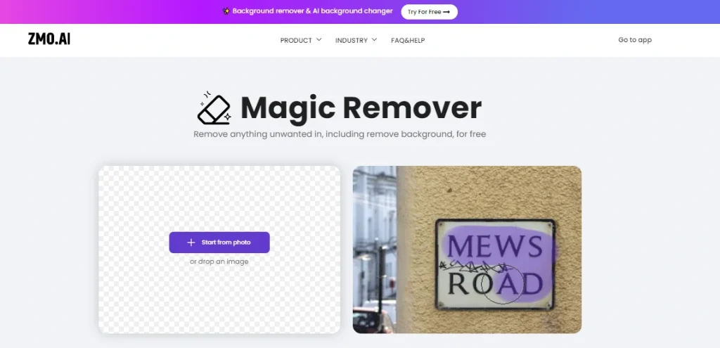 visit the ZMO.AI website and click on the magic remover