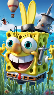 Imagine a quirky crossover where your avatar is a blend of SpongeBob SquarePants and Bugs Bunny, embodying the mischievous antics of Bugs while maintaining SpongeBob's infectious optimism. How would this character navigate their underwater burrows and carrot fields?