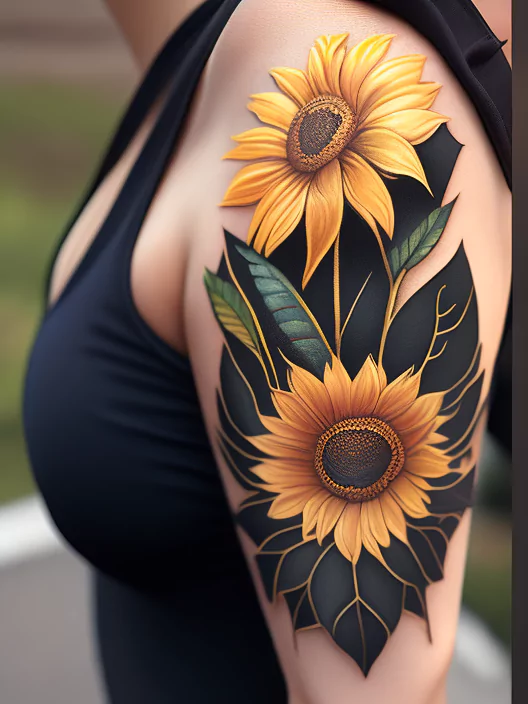A tattoo of a sunflower with a bee 